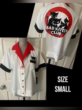 Emily the stranger ~unique vintage Diner shirt  Bad kitten 🐈‍⬛ club Small